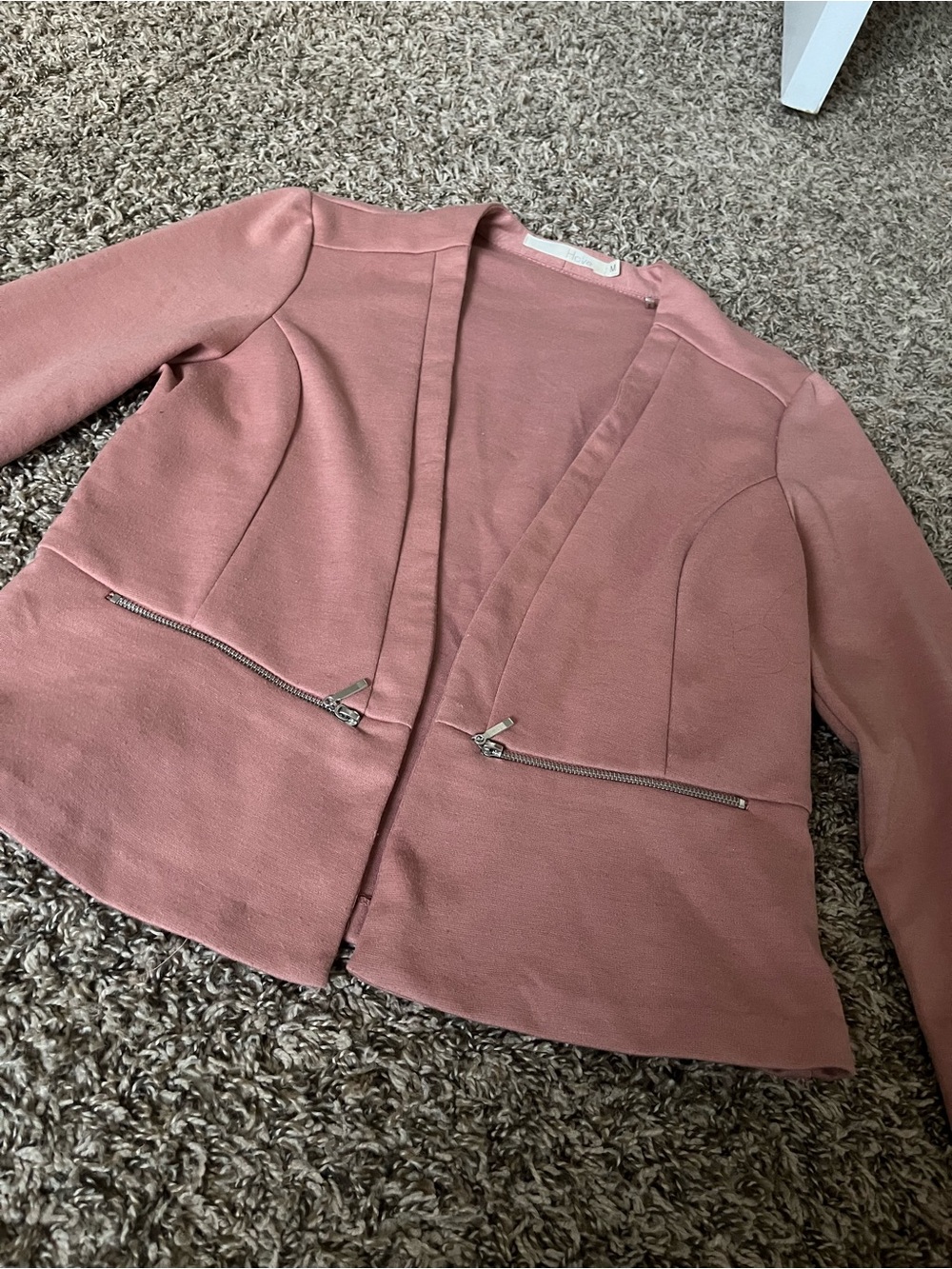 Have Rose Blush Open-Front Zip Pocket Blazer
